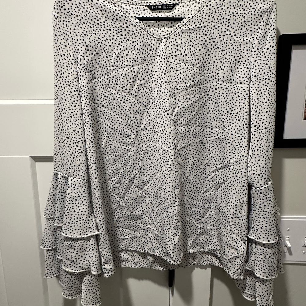SHEIN Black and White Ruffle Sleeve Blouse